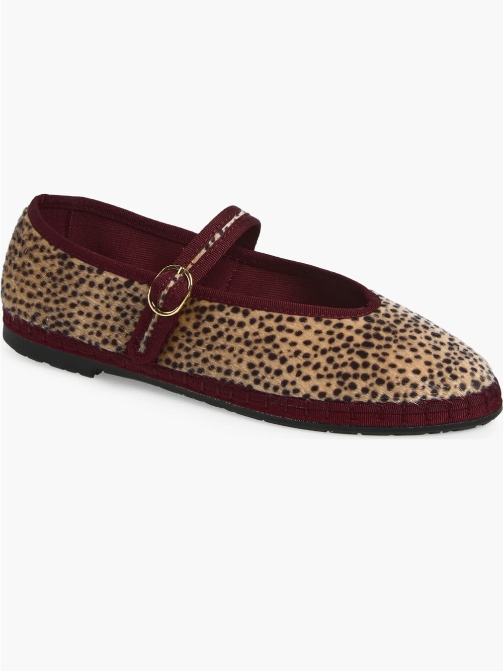 Leopard Print Mary Jane Flats with Burgundy Trim